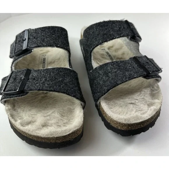 Birkenstock Arizona Shearling Sandal Charcoal Gray Cork Suede Women's 39 Size 8 - Picture 7 of 16